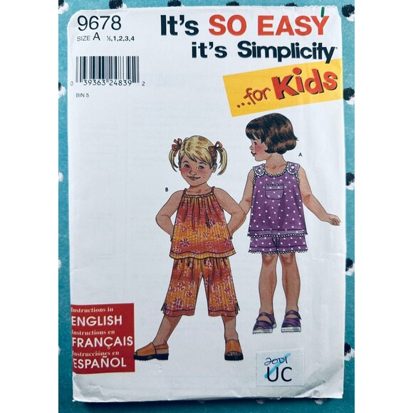 Simplicity 9678 Toddler Halter Top Shorts Capris Easy Pattern Sz 1/2-4 UNCUT - Picture 1 of 2